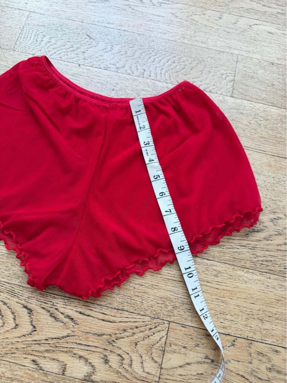 Express Bright Red Mesh Mini Shorts Ruffle Bottoms - Picture 6 of 6